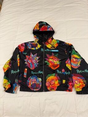 Members Only Black Neon Rick and Morty Graphic Hooded Jacket
